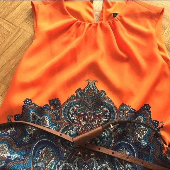 Zara Orange paisley print cashmere shift dress - Picture 3 of 3